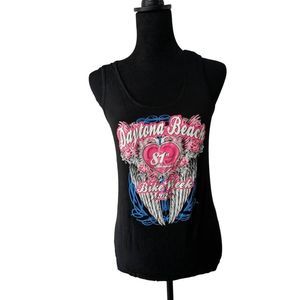 NWT Vance Bike Wear Daytona Beach 81st Black&Pink Lace Back Tank Womens Sz S,T77